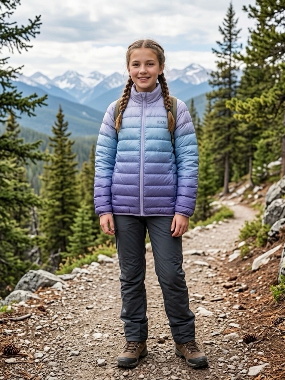 Eddie Bauer Girls Down Puffer Jacket XL 14/16 NWT Purple Blue Ombre Packable